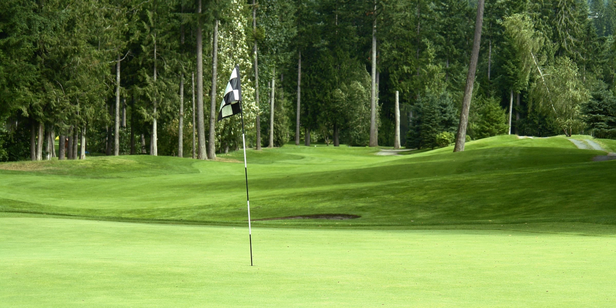 Golfista wybija piłkę z bunkra przy greenie